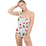 Christmas Pattern, Pattern, Christmas Frilly One Shoulder Swimsuit