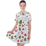 Christmas Pattern, Pattern, Christmas Short Sleeve Shoulder Cut Out Dress 