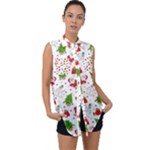 Christmas Pattern, Pattern, Christmas Sleeveless Chiffon Button Shirt