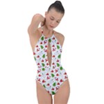 Christmas Pattern, Pattern, Christmas Plunge Cut Halter Swimsuit