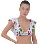 Christmas Pattern, Pattern, Christmas Plunge Frill Sleeve Bikini Top