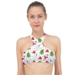 Christmas Pattern, Pattern, Christmas High Neck Bikini Top