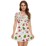 Christmas Pattern, Pattern, Christmas V-Neck High Waist Chiffon Mini Dress