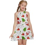 Christmas Pattern, Pattern, Christmas Kids  Halter Collar Waist Tie Chiffon Dress