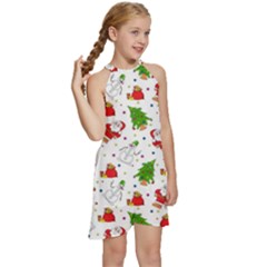 Kids  Halter Collar Waist Tie Chiffon Dress 