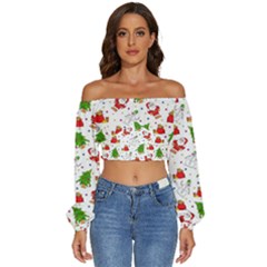 Long Sleeve Crinkled Weave Crop Top 