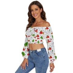 Long Sleeve Crinkled Weave Crop Top 