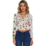 Christmas Pattern, Pattern, Christmas Long Sleeve V-Neck Top