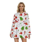 Christmas Pattern, Pattern, Christmas Round Neck Long Sleeve Bohemian Style Chiffon Mini Dress