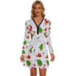 Christmas Pattern, Pattern, Christmas Long Sleeve Deep V Mini Dress 