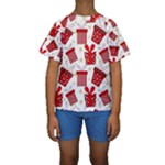 Christmas Texture, Pattern, Red, Craciun, Christmas, Bow, Gift Kids  Short Sleeve Swimwear