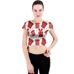 Christmas Texture, Pattern, Red, Craciun, Christmas, Bow, Gift Crew Neck Crop Top