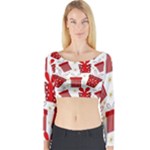 Christmas Texture, Pattern, Red, Craciun, Christmas, Bow, Gift Long Sleeve Crop Top