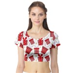 Christmas Texture, Pattern, Red, Craciun, Christmas, Bow, Gift Short Sleeve Crop Top