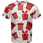 Christmas Texture, Pattern, Red, Craciun, Christmas, Bow, Gift Men s Cotton T-Shirt