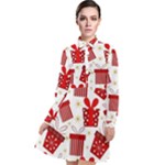 Christmas Texture, Pattern, Red, Craciun, Christmas, Bow, Gift Long Sleeve Chiffon Shirt Dress