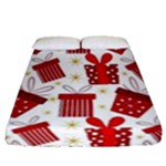 Christmas Texture, Pattern, Red, Craciun, Christmas, Bow, Gift Fitted Sheet (Queen Size)