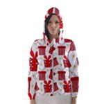 Christmas Texture, Pattern, Red, Craciun, Christmas, Bow, Gift Women s Hooded Windbreaker