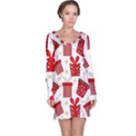 Christmas Texture, Pattern, Red, Craciun, Christmas, Bow, Gift Long Sleeve Nightdress