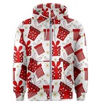 Christmas Texture, Pattern, Red, Craciun, Christmas, Bow, Gift Men s Zipper Hoodie