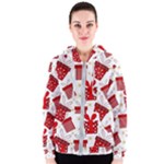 Christmas Texture, Pattern, Red, Craciun, Christmas, Bow, Gift Women s Zipper Hoodie