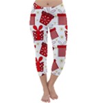 Christmas Texture, Pattern, Red, Craciun, Christmas, Bow, Gift Capri Winter Leggings 