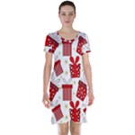 Christmas Texture, Pattern, Red, Craciun, Christmas, Bow, Gift Short Sleeve Nightdress