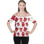 Christmas Texture, Pattern, Red, Craciun, Christmas, Bow, Gift Cutout Shoulder T-Shirt