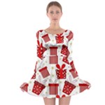 Christmas Texture, Pattern, Red, Craciun, Christmas, Bow, Gift Long Sleeve Skater Dress