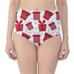 Christmas Texture, Pattern, Red, Craciun, Christmas, Bow, Gift Classic High-Waist Bikini Bottoms