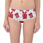 Christmas Texture, Pattern, Red, Craciun, Christmas, Bow, Gift Mid-Waist Bikini Bottoms