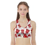 Christmas Texture, Pattern, Red, Craciun, Christmas, Bow, Gift Sports Bra with Border