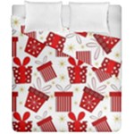 Christmas Texture, Pattern, Red, Craciun, Christmas, Bow, Gift Duvet Cover Double Side (California King Size)