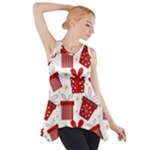 Christmas Texture, Pattern, Red, Craciun, Christmas, Bow, Gift Side Drop Tank Tunic