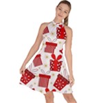 Christmas Texture, Pattern, Red, Craciun, Christmas, Bow, Gift Sleeveless Halter Neck A-Line Dress