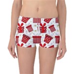 Christmas Texture, Pattern, Red, Craciun, Christmas, Bow, Gift Reversible Boyleg Bikini Bottoms