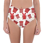 Christmas Texture, Pattern, Red, Craciun, Christmas, Bow, Gift Reversible High-Waist Bikini Bottoms