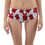 Christmas Texture, Pattern, Red, Craciun, Christmas, Bow, Gift Reversible Mid-Waist Bikini Bottoms