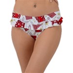 Christmas Texture, Pattern, Red, Craciun, Christmas, Bow, Gift Frill Bikini Bottoms