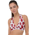 Christmas Texture, Pattern, Red, Craciun, Christmas, Bow, Gift Halter Plunge Bikini Top