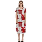 Christmas Texture, Pattern, Red, Craciun, Christmas, Bow, Gift T-Shirt Midi Dress With Pockets