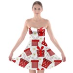 Christmas Texture, Pattern, Red, Craciun, Christmas, Bow, Gift Strapless Bra Top Dress