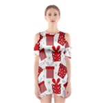 Christmas Texture, Pattern, Red, Craciun, Christmas, Bow, Gift Shoulder Cutout One Piece Dress