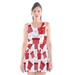 Christmas Texture, Pattern, Red, Craciun, Christmas, Bow, Gift Scoop Neck Skater Dress