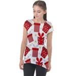 Christmas Texture, Pattern, Red, Craciun, Christmas, Bow, Gift Cap Sleeve High Low Top