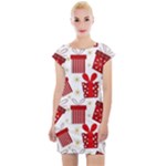 Christmas Texture, Pattern, Red, Craciun, Christmas, Bow, Gift Cap Sleeve Bodycon Dress