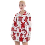 Christmas Texture, Pattern, Red, Craciun, Christmas, Bow, Gift Women s Long Sleeve Casual Dress