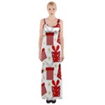 Christmas Texture, Pattern, Red, Craciun, Christmas, Bow, Gift Thigh Split Maxi Dress