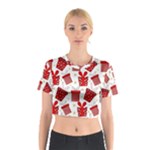 Christmas Texture, Pattern, Red, Craciun, Christmas, Bow, Gift Cotton Crop Top