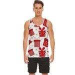 Christmas Texture, Pattern, Red, Craciun, Christmas, Bow, Gift Men s Wide Collar Tank Top